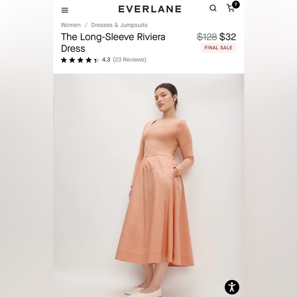 NWT Everlane Long Sleeve Riviera Dress - Picture 3 of 6